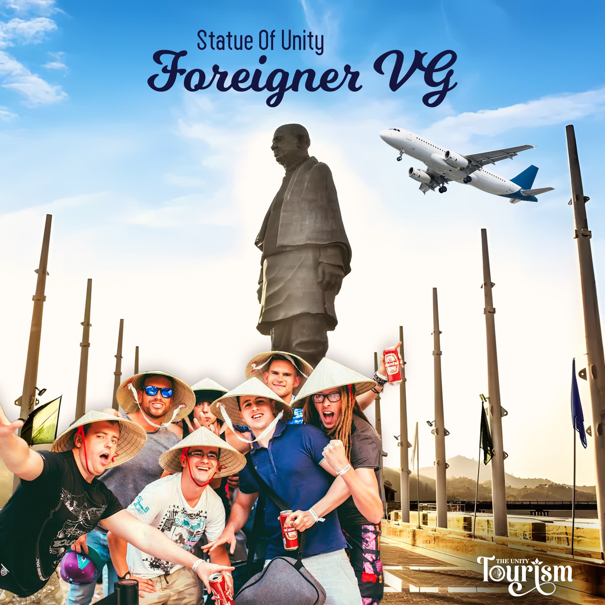 Foreign tourists visiting Statue of Unity in Gujarat, India with entry ticket and scenic view