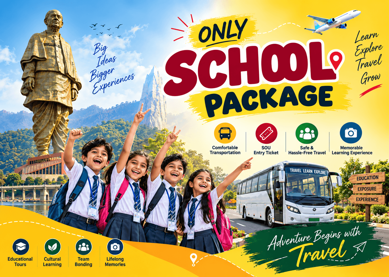 Statue of Unity School One-Day Tour Package for students, including guided visits, activities, and educational experiences.