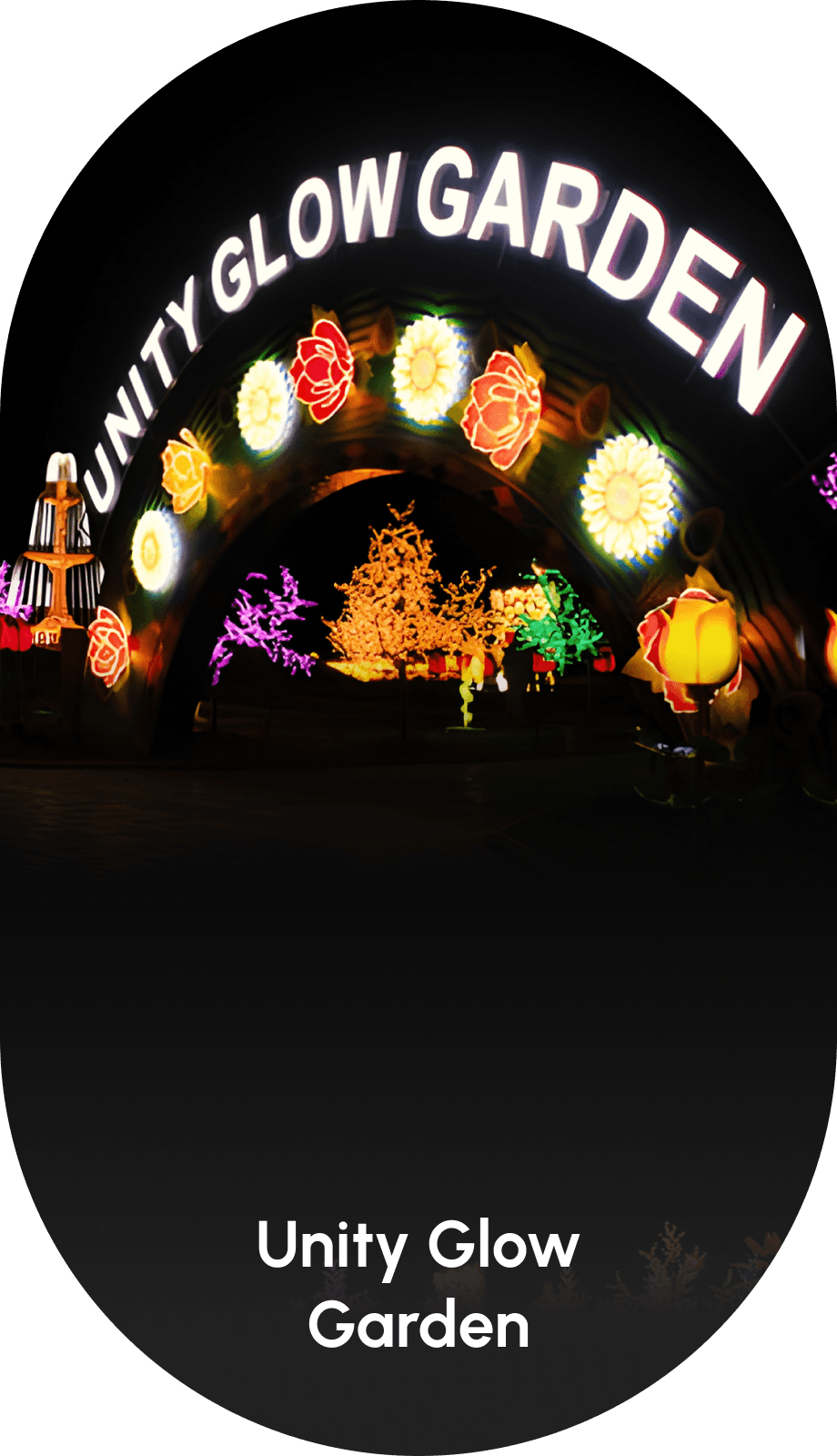 Unity Glow Garden at Statue of Unity illuminated with colorful lights and floral decorations at night